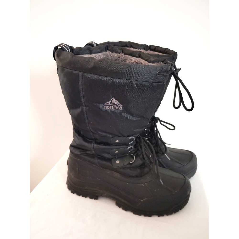 Nortiv 8-Men 9 Thinsulate Winter Snow Boot Fur Lined Hiking Waterproof Black EUC